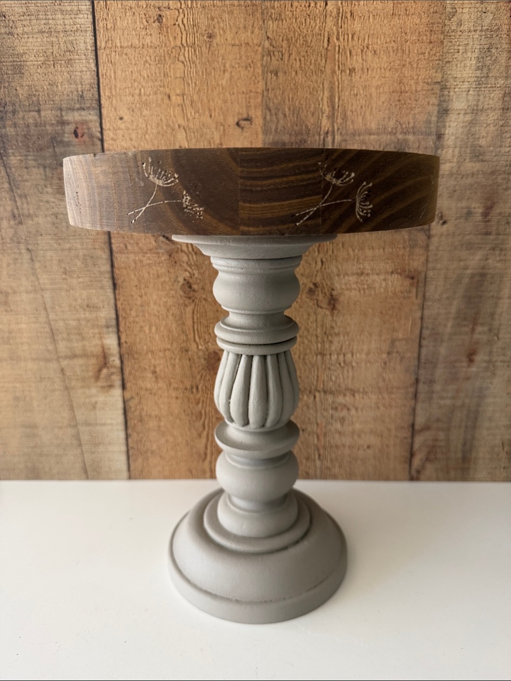Neutral Gray Decorative Pedestal Stand/Riser with Wood Top